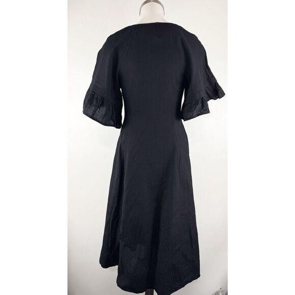 Free People XS Black Maxi Dress Bell Sleeve Tie Waist Cotton Linen Boho V-Neck - Picture 4 of 6